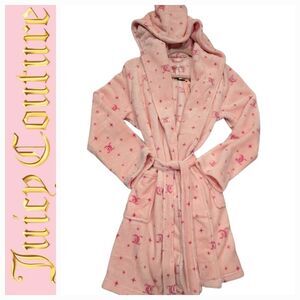 Juicy Couture Pink Stars JC Logo Collared Hooded Robe